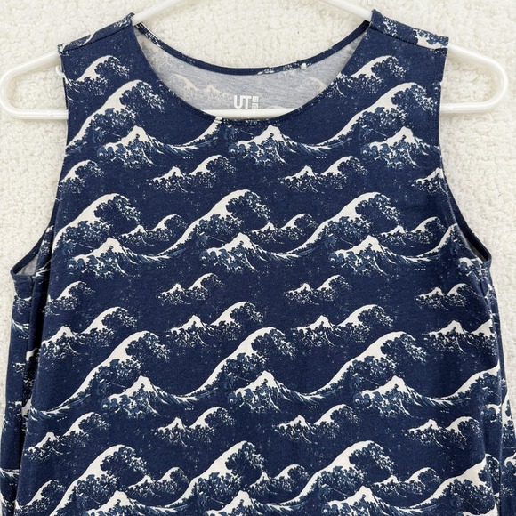 Uniqlo UT Dress Womens Small Blue Great Wave Maxi Sleeveless Tank Mfa Boston Art - Picture 4 of 9